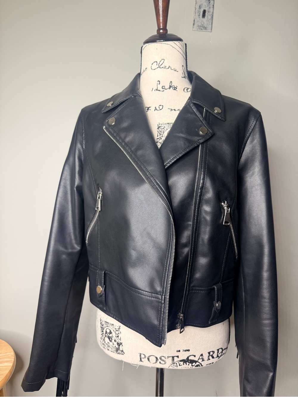 Classic Black Faux Leather Moto Jacket - Women